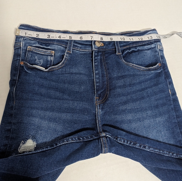 ZARA Ripped Frayed Hem Denim Jeans Adjustable Waistband Girls Size 13/14 - Picture 4 of 8